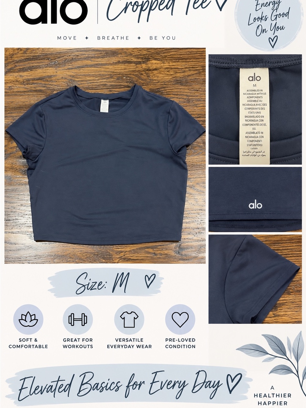 ALO Yoga Kids Navy Cropped Tee - Dark Blue
